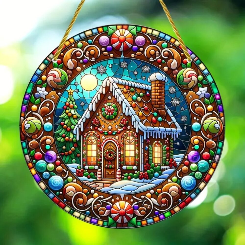 Gingerbread House Suncatcher 6" Christmas Holiday Hanging Colorful In/outdoor